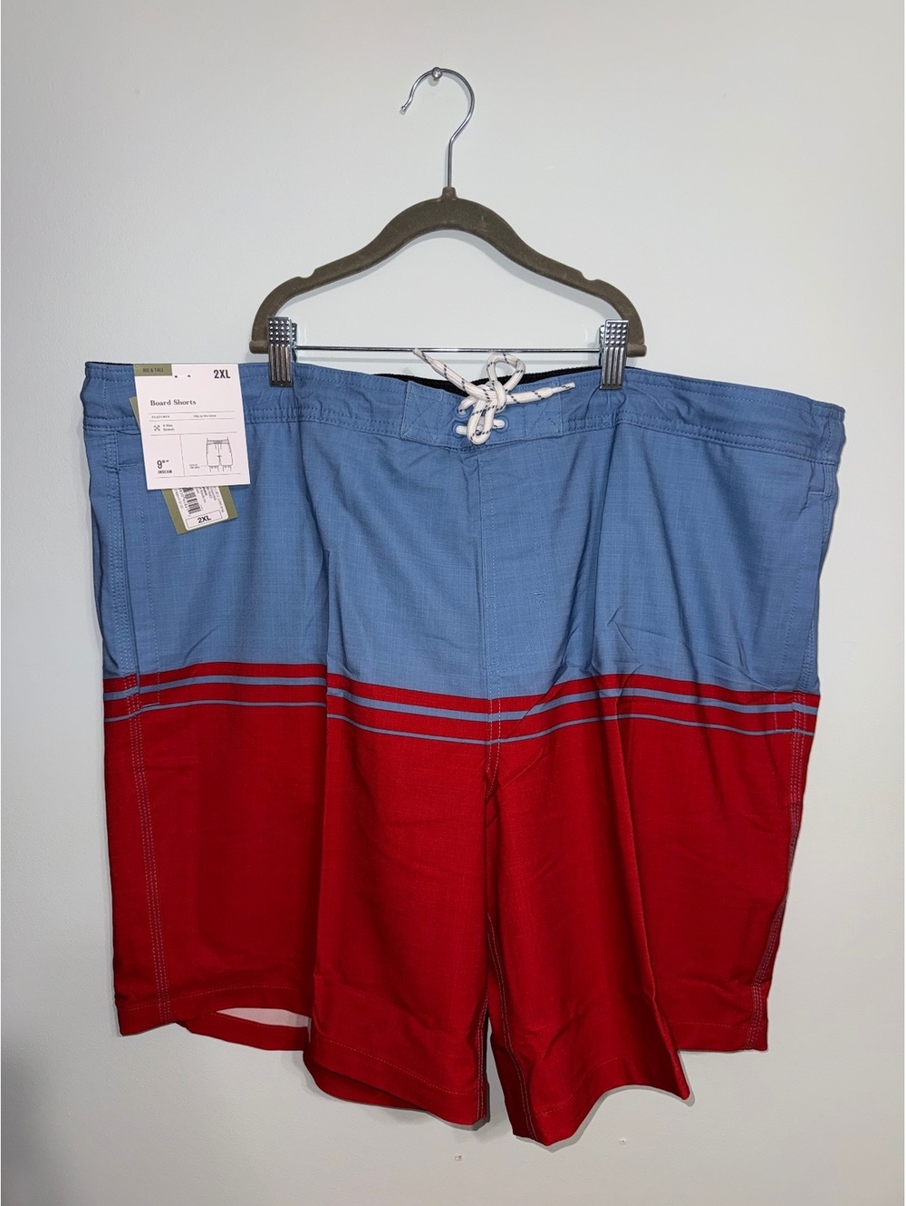 New Goodfellow Big & Tall 2XL Board Shorts Blue and Red Color Block Swim Trunks